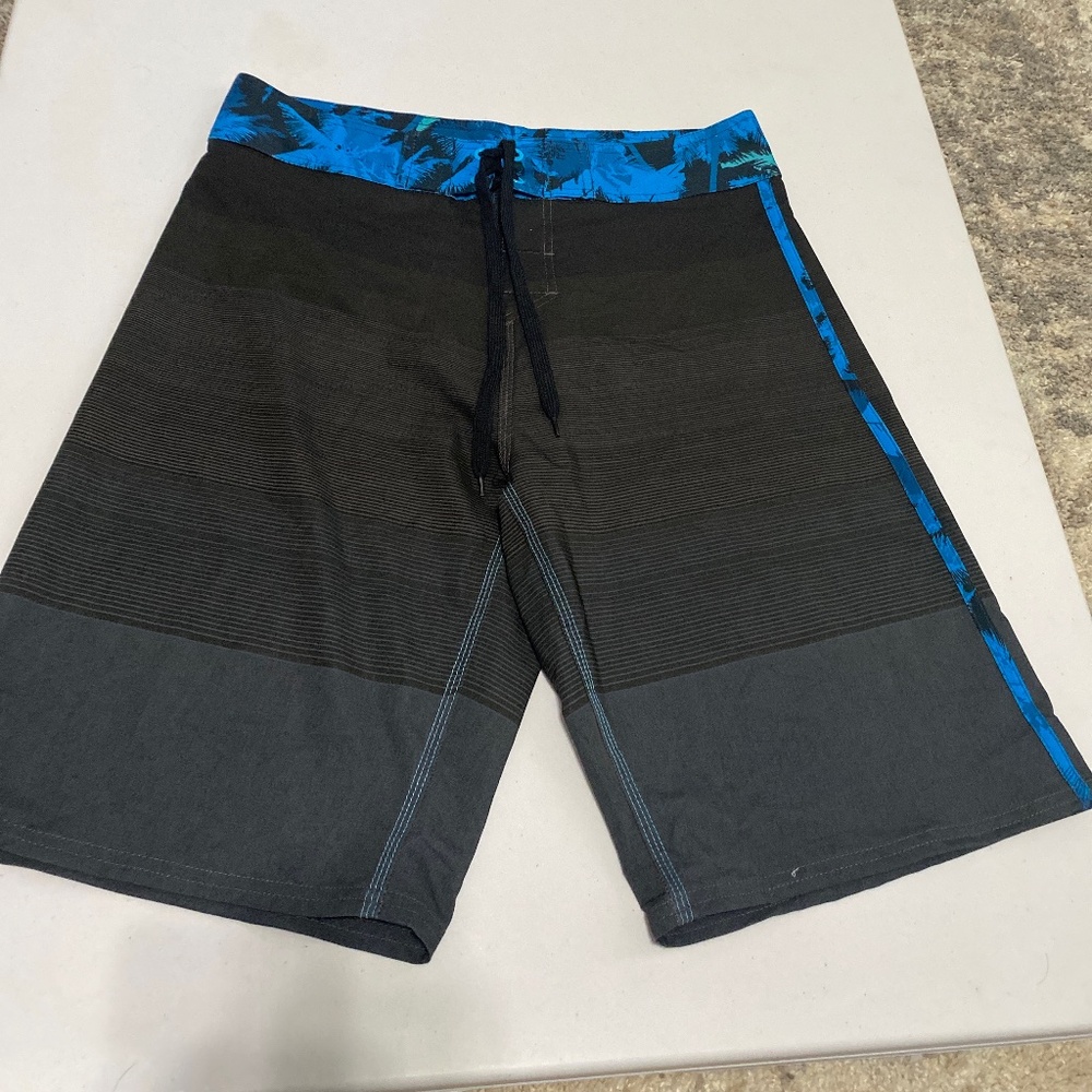Burnside Mens swimming trunks shorts 32 blue & black 90% polyester 10% spandex